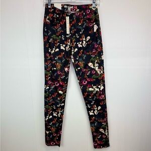 Alice + Olivia Black Floral Printed Denim Skinny Fit black Jeans Fall Garden 25